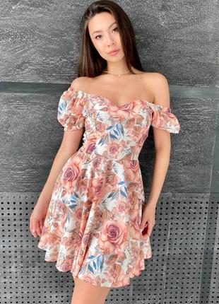 Распродажа 🏷 платье бюстье с пышной юбкой и рукавами фонариками в цветочный принт розы