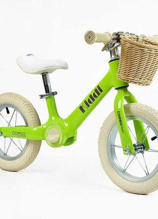 Велобіг "corso kiddi" ml-12328 (1) магнієва рама, колеса надувні резинові 12’’, алюмінієві обода, підставка для ніг, корзинка, в