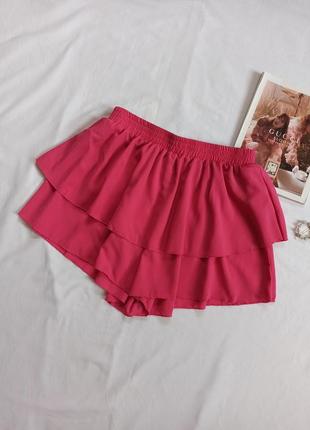 Розовые воздушные ярусные шорты/шорты-юбка