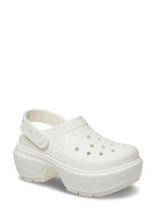 Crocs stomp clog white белые кроксы крокус сабо шлепанцы женские на высокой платформе р. 36-40