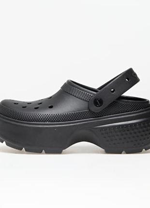 Crocs stomp clog black чорні крокси крокс сабо шльопанці жіночі на високій платформі р. 36-40