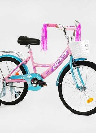 Велосипед 20" дюймів 2-х колісний "corso" maxis cl-20211 (1) кошик, прикраси, ручне гальмо, дзвіночок, додаткові колеса, зібраний