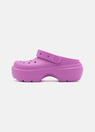 Crocs stomp clog purple розовые кроксы крокус сабо шлепанцы женские на высокой платформе р. 36-40