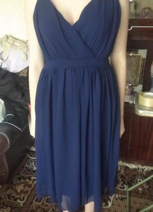 Красивое темно синее платье на подкладке на 46-48 укр размер