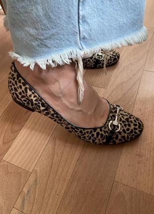 Модные леопардовые туфли балетки с камнями dune