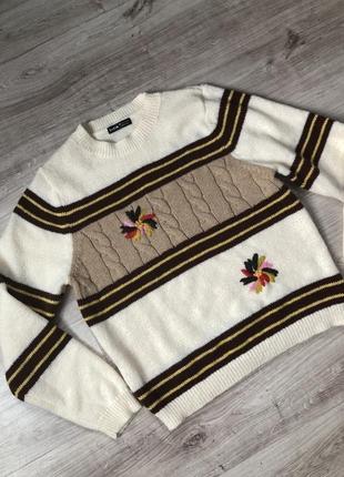 Свитер кардиган светер в полоску полосатий смужку кормчневый бежевый светр кофта бежевий оверсайз вільний базовый