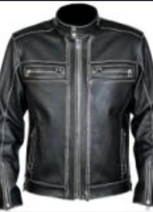 Куртка кожаная черная с отстрочкой курточка авиатор пилот мужская