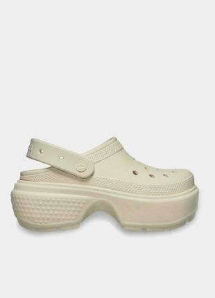 Crocs stomp clog bone бежевые кроксы крокус сабо шлепанцы женские на высокой платформе р. 36-40