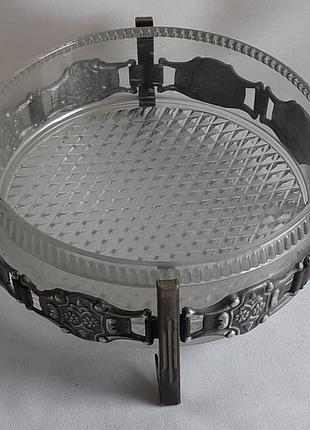 Конфетница круглая, стекло, металл ссср