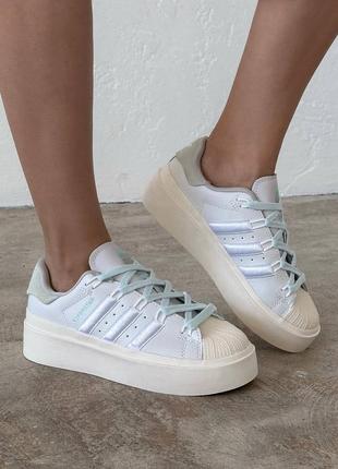 Кросівки adidas superstar platform white beige blue