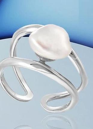 Дизайнерское серебряное кольцо с натуральной жемчужиной барокко блистер