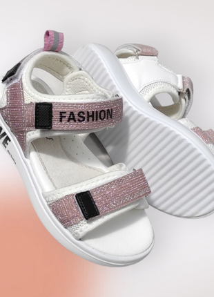 Босоножки сандалии для девочки розовые блестящие лёгкие на липучках модные