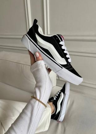 Женские кеды vans knu skool black white венс черного с белым цветами