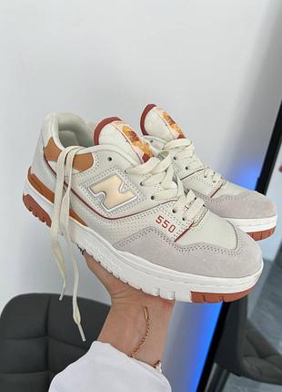 Женские кроссовки new balance 550 white orange стрижка беланс белого с оранжевым цветами