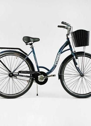 Велосипед міський corso «fortuna» 28`` fr-28144 (1) темно-зелений, одношвидкісний, сталева рама 20``, корзина,