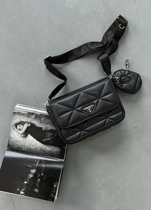 Жіноча сумка кросбоді prada через плече сумка 2 в 1 чорна брендова сумочка