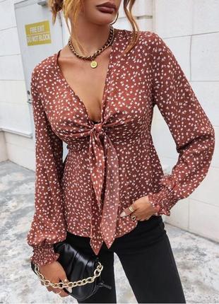 Красивая легкая блуза на завязке в горошек от shein