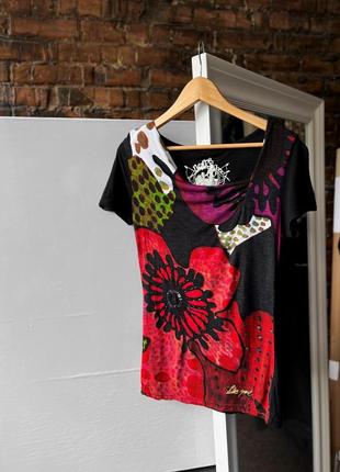 Desigual women's vintage floral multicolor t-shirt top женская, винтажная футболка, топ