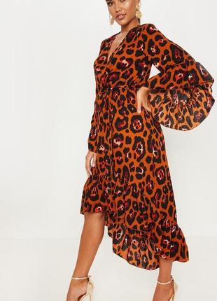 Платье в леопардовый принт асимметричное платье