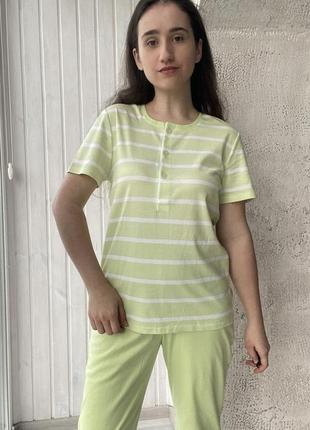 Хлопковая зеленая пижама домашней одежды в полоску люкс rösch rosch