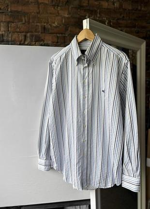 Etro men's blue white striped long sleeve 1927 down shirt logo премиальная, высококачественная рубашка на длинный рукав в полоску