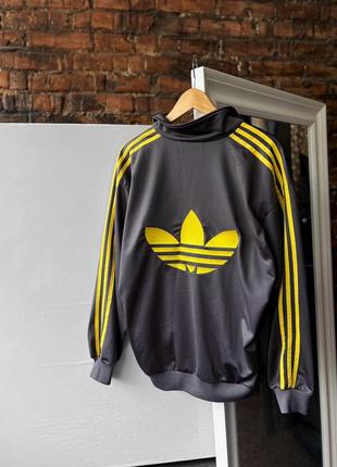 Adidas vintage 90s men’s firebird track jacket grey yellow stripes full zip logo винтажная олимпийка
