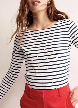 Топ з довгим рукавом boden breton off white & blue stripe sparkle gold dot1 фото