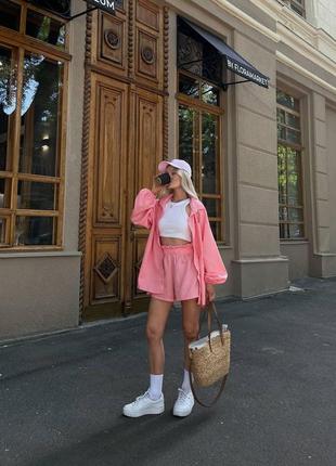 Комплект "pink mood" | рубашка + шорты | стильный костюм7 фото
