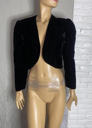 Вінтажний бархатний вкорочений піджак велюровий жакет болеро cartoon, m-l