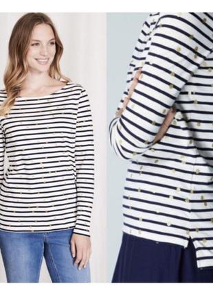 Топ з довгим рукавом boden breton off white & blue stripe sparkle gold dot7 фото