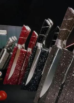Набір кухонних ножів коричневий rainberg rb-8805 8 в 1 з неіржавкої сталі на дерев'яній підставці, ножі для2 фото