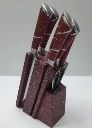 Набір кухонних ножів коричневий rainberg rb-8805 8 в 1 з неіржавкої сталі на дерев'яній підставці, ножі для5 фото
