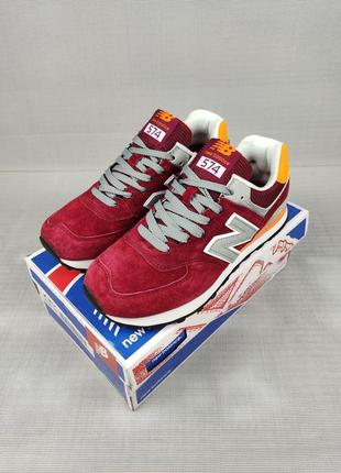 Кросівки жіночі підліткові new balance 574 wine&orange