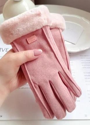 Женские перчатки зимние из искусственного меха fashion gloves pink