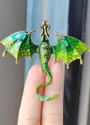 Прикраса вінтажна брошка зелений та пурпурний дракони символ 2024 року