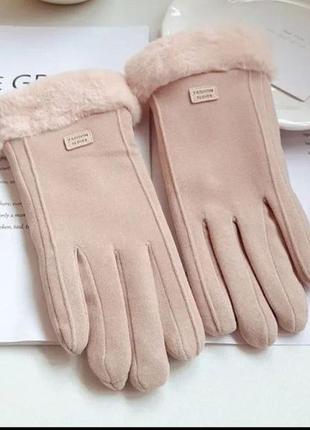 Жіночі рукавички перчатки велюрові, екохутро під норочку
