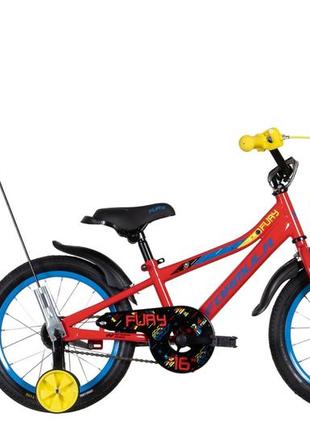 Велосипед st 16" formula fury рама-8,5" червоний з жовтим та синім з крилом pl 2022