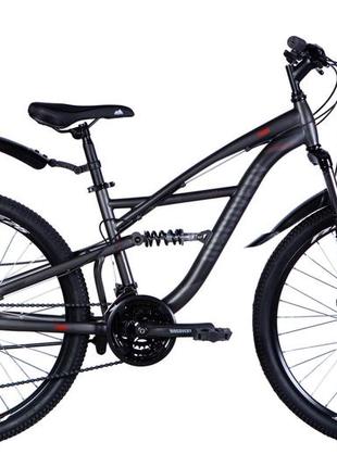 Велосипед сталь 26" discovery tron двопідвіс dd рама-15" сріблясто-чорний (матовий) з крилом pl 2024