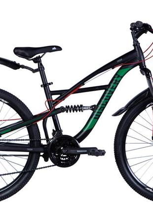Велосипед сталь 26" discovery tron двопідвіс dd рама-15" чорно-зелений (матовий) з крилом pl 2024