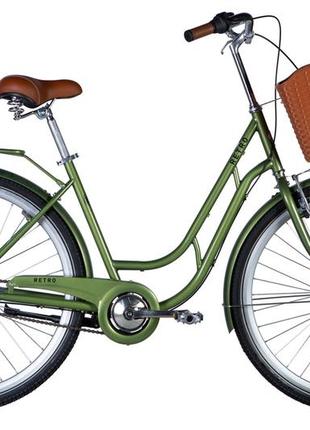 Велосипед сталь 28 dorozhnik retro планет. рама-19" темно-зелений з багажником задн st з корзиною pl з крылом