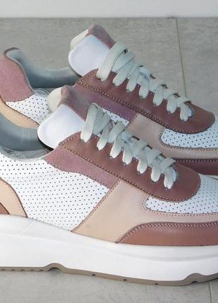 Кроссовки женские с натуральной кожи перфорация белые с розовым 37р