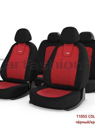Комплект мультимодельних чохлів на всі сидіння модель colombo 11055 чорний/червоний