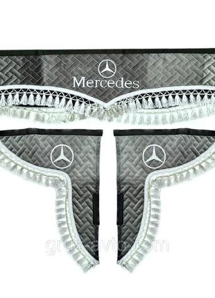 Шторы в кабину мерседес merсedes-benz алькантара серые с логотипом