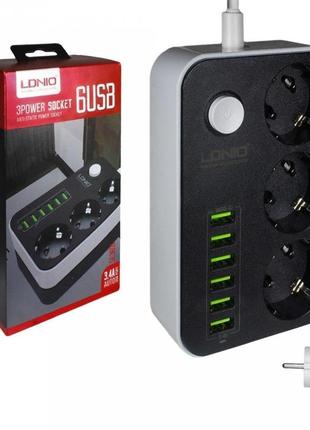 Якісний мережевий фільтр-подовжувач ldnio 6usb/3.4a se3631