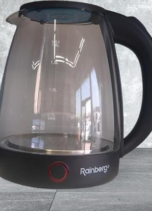 Прозорий скляний чайник rainberg rb-2240 дисковий електричний чайник 2200 w