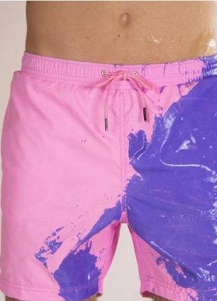Шорти хамелеон для плавання, пляжні чоловічі спортивні шорти, що змінюють колір maліново-фіолетові розмір m