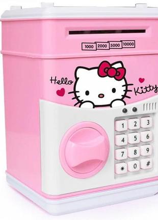 Дитяча скарбничка-сейф хелоу кітті рожева з кодовим замком і купюроприймачем