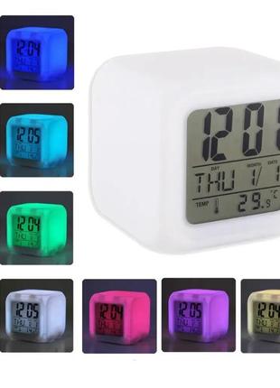 Часы хамелеон cx 508 с термометром будильником и подсветкой