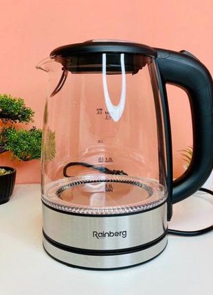 Електричний чайник, заскляний rainberg rb-703, 2 літри reinberg