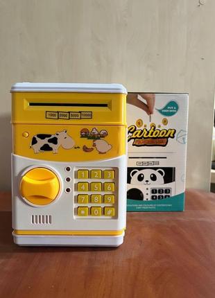 Скарбничка сейф дитяча інтерактивна іграшка жовта корова з кодовим замком cartoon cow